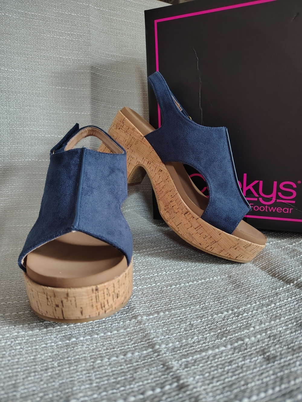 Corkys Miss Carley Navy Faux Suede Block Heel Slingback Sandals Size 8 NIB
